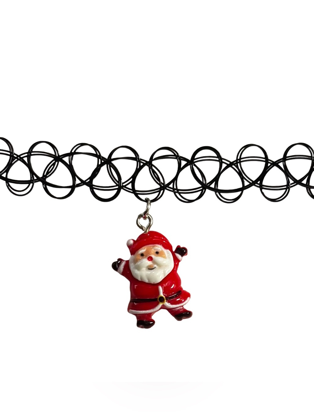 Black Tattoo Choker Necklace with Red Santa Charm